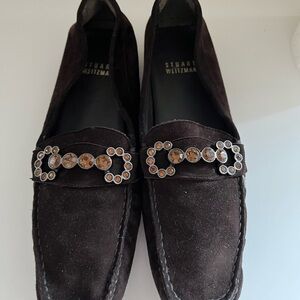 Stuart Weitzman Black Loafers with Jewel Accents